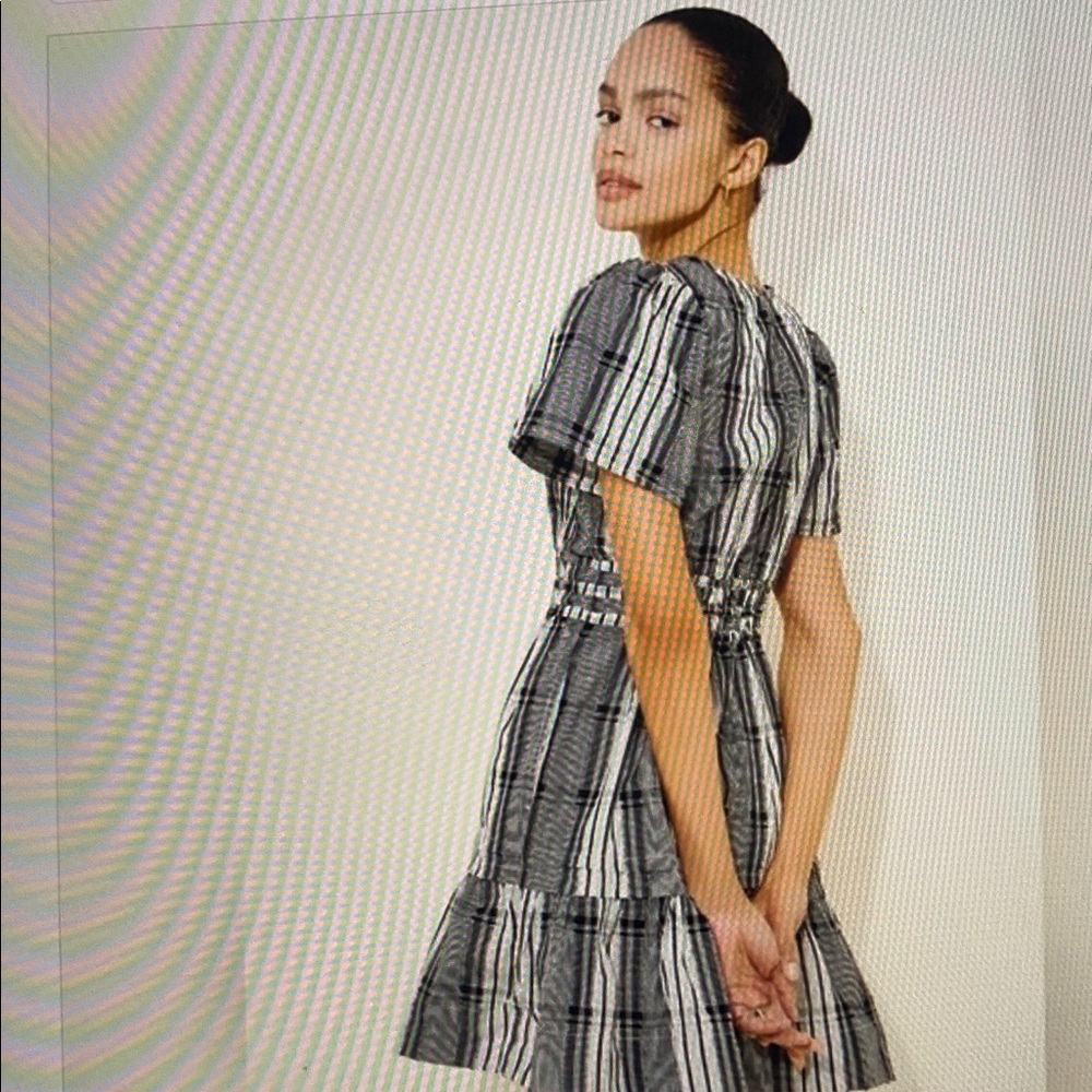 Anthropologie Black White Plaid Tiered Mini Dress - Picture 4 of 4